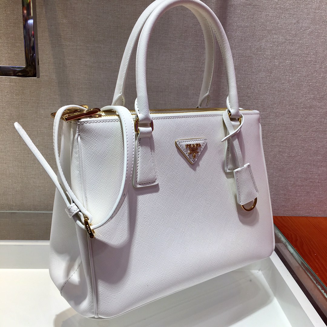 Prada Medium Galleria Saffiano Leather Bag Tote Shoulder Bag White 1BA863